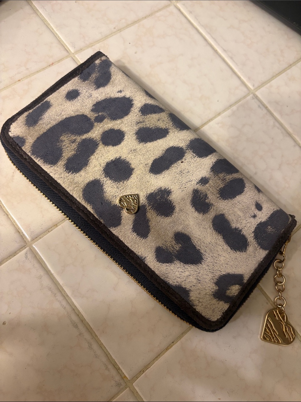 Just Cavalli Leopard-Print Zip Wallet in Beige and Gray